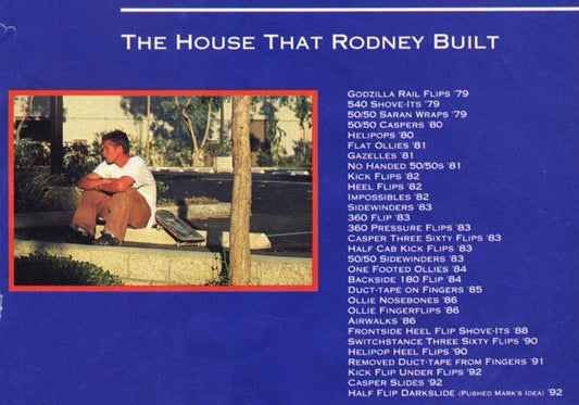 街頭滑板教父"Rodney Mullen"所發明的招式年代表