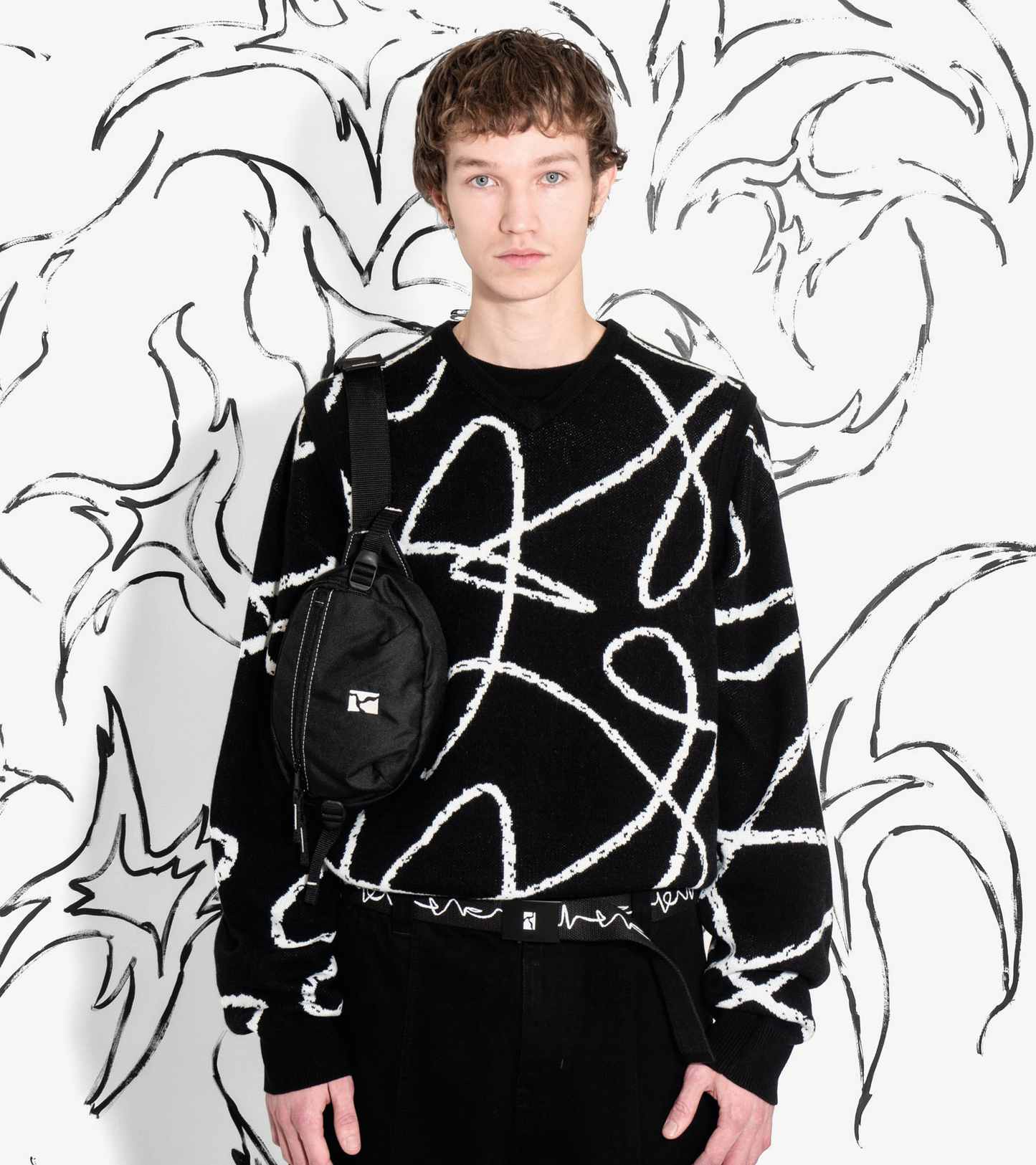 Doodle Jacquard Knit Crewneck - Black