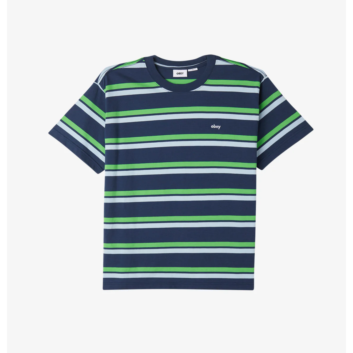 OBEY DISTANCE STRIPE T-SHIRT NAVY