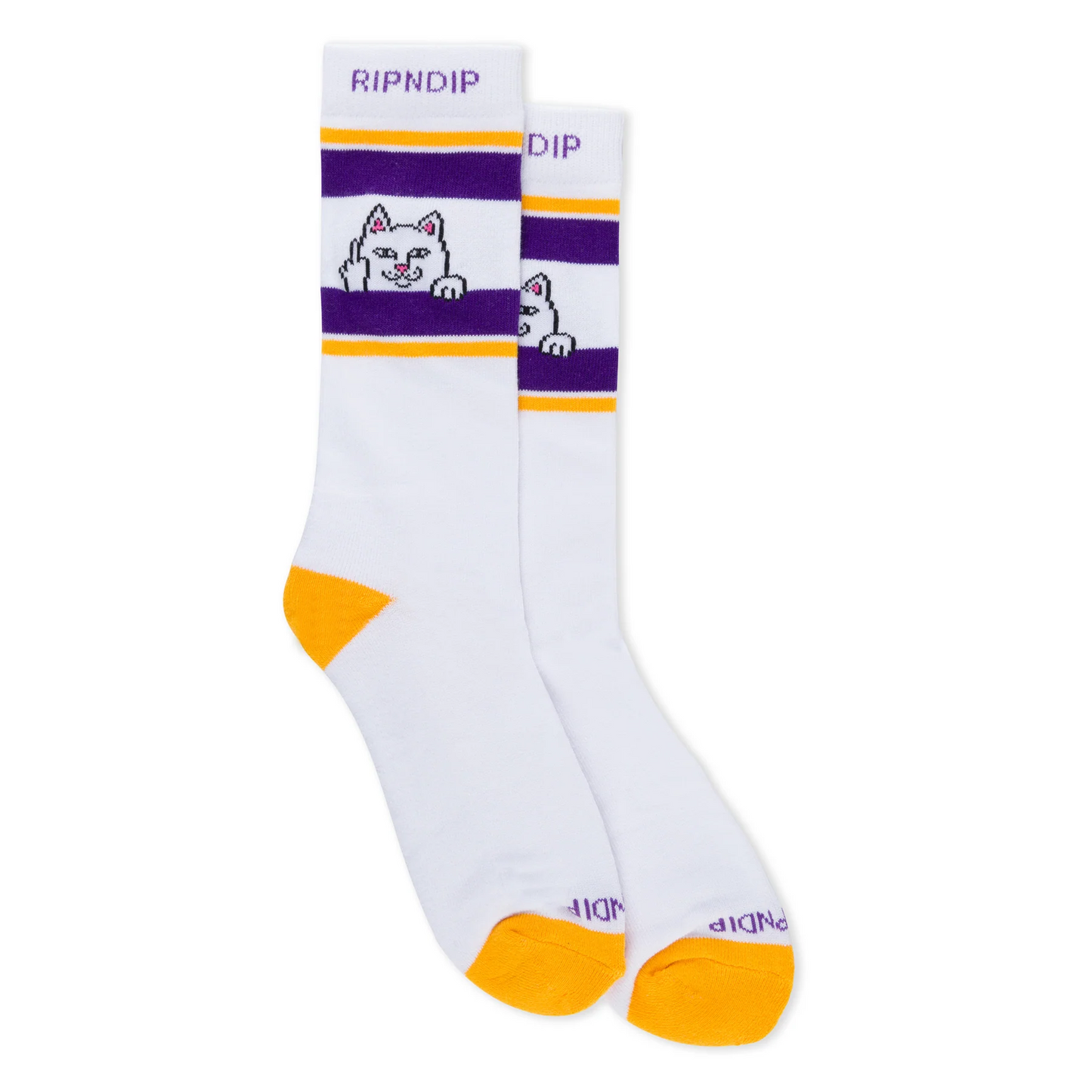 RIPNDIP PEEKING NERMAL SOCKS (PURPLE/GOLD)