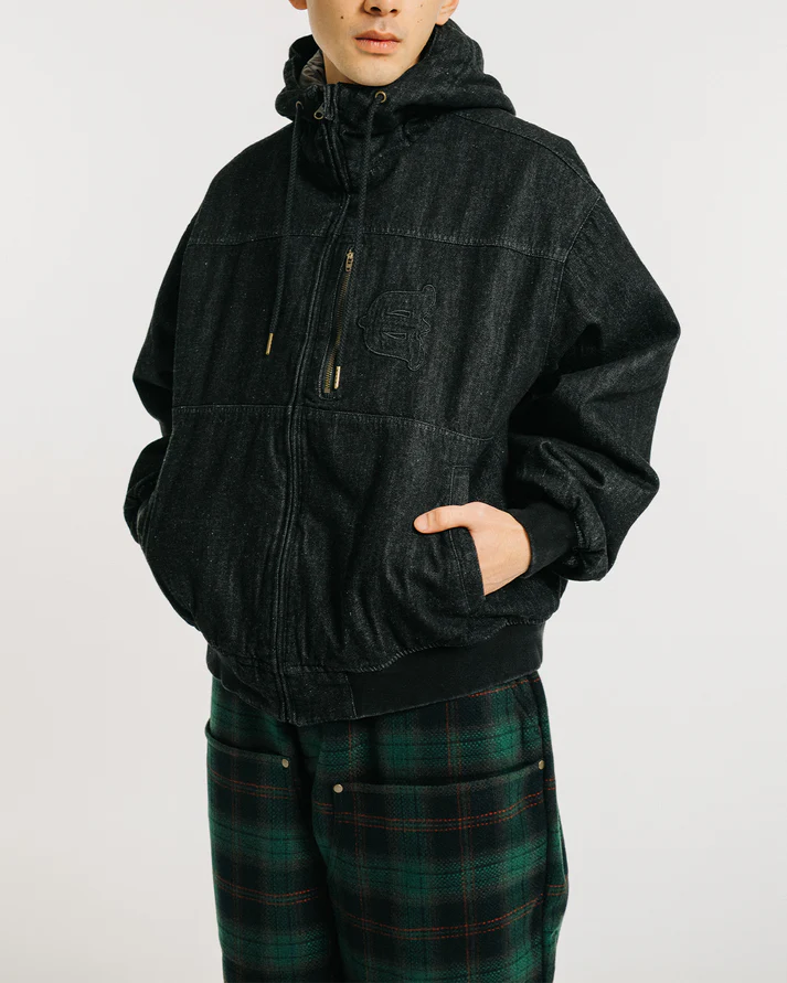 EYE FIRE DENIM PUFF JACKET - BLACK