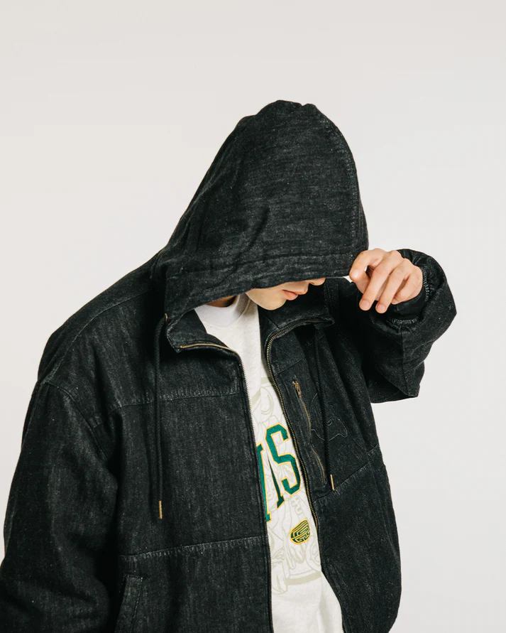 EYE FIRE DENIM PUFF JACKET - BLACK