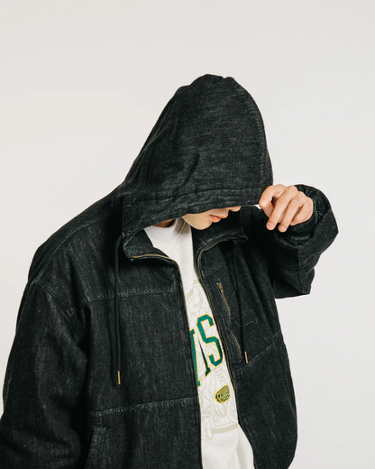EYE FIRE DENIM PUFF JACKET - BLACK