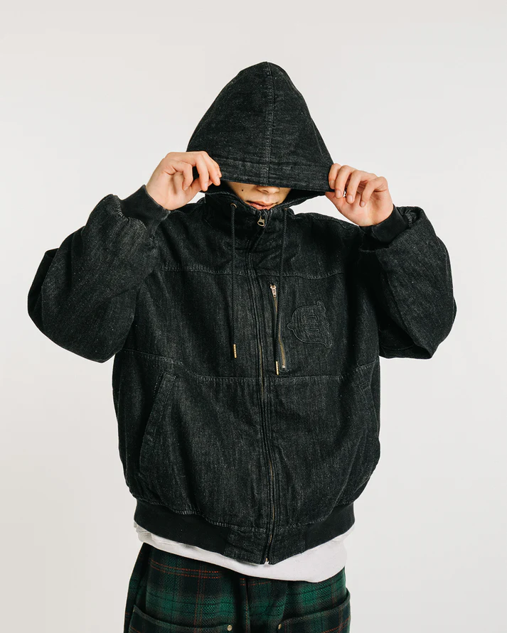 EYE FIRE DENIM PUFF JACKET - BLACK