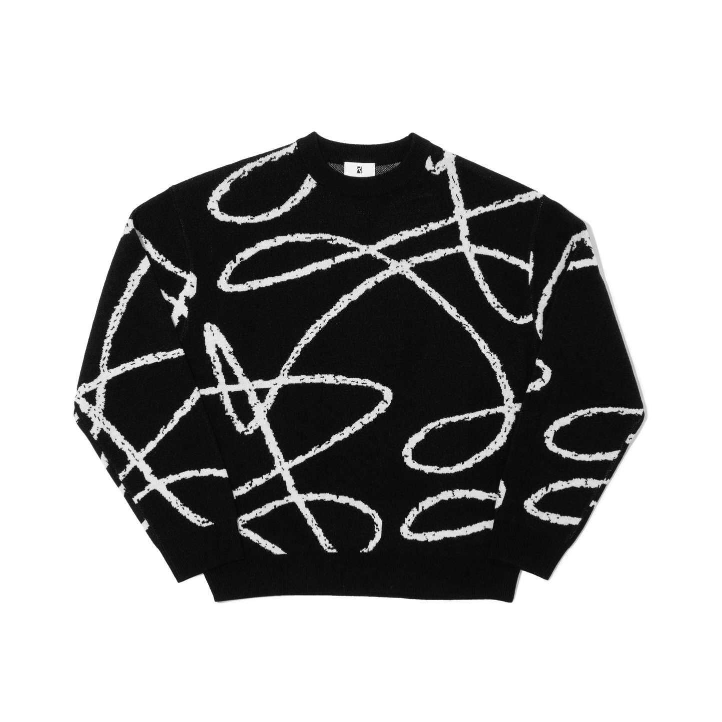 Doodle Jacquard Knit Crewneck - Black