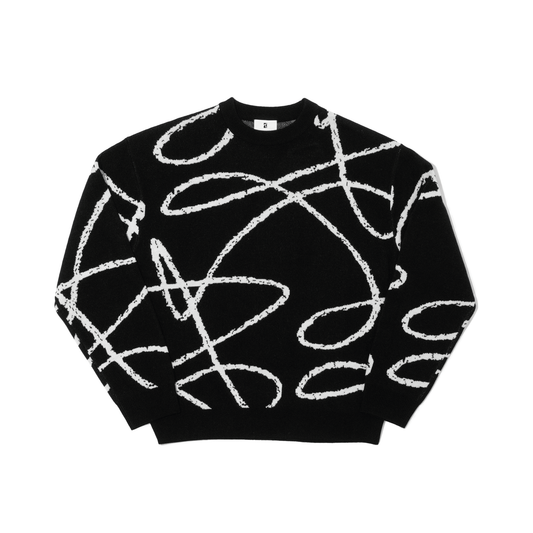 Doodle Jacquard Knit Crewneck - Black