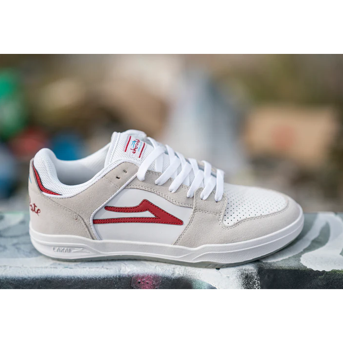 LAKAI X CHOCOLATE TELFORD LOW SKATE SHOES - WHITE/RED