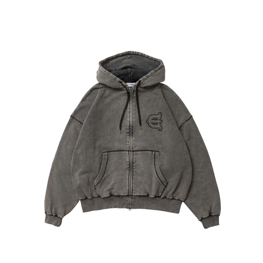 EVISEN LOGO ZIP HOODIE - HEATHER GREY