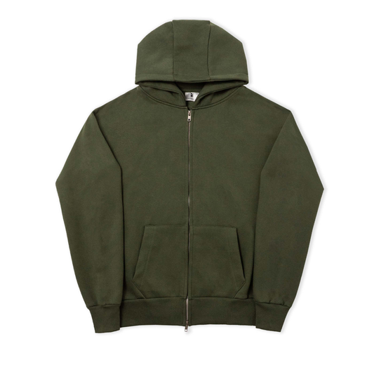 Double Zip Spray Hoodie - Olive